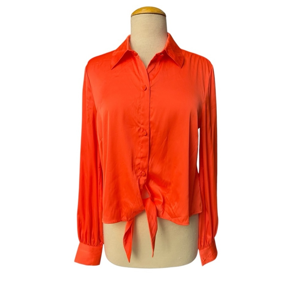 NWT GENERATION LOVE EMORY TIE FRONT BLOUSE PAPAYA LONG SLEEVE TIE FRONT SZ M